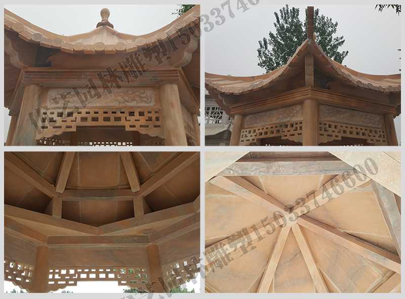 中式大理石涼亭，石雕六角亭子細(xì)節(jié)圖，定制中式景觀涼亭