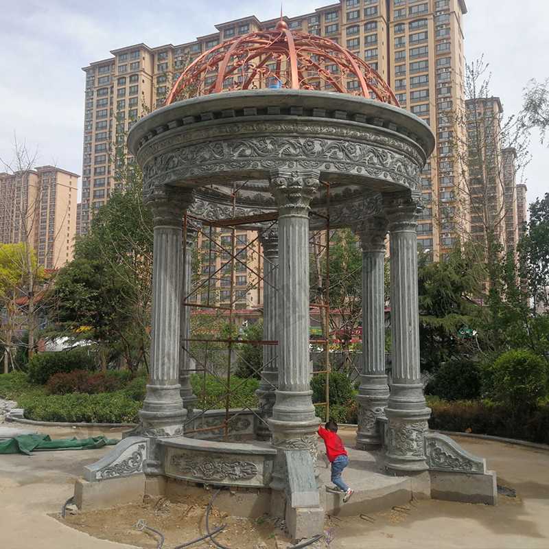 景觀涼亭廠家，園林小區(qū)景觀亭子，大理石石材涼亭