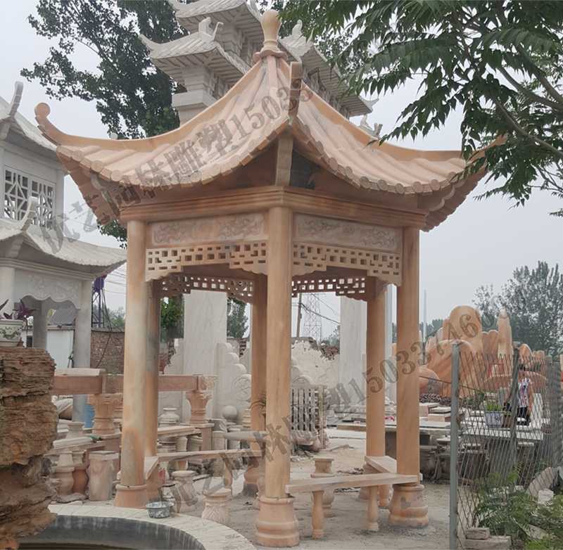 中式大理石涼亭，石雕景觀亭子，石雕六角亭子廠家