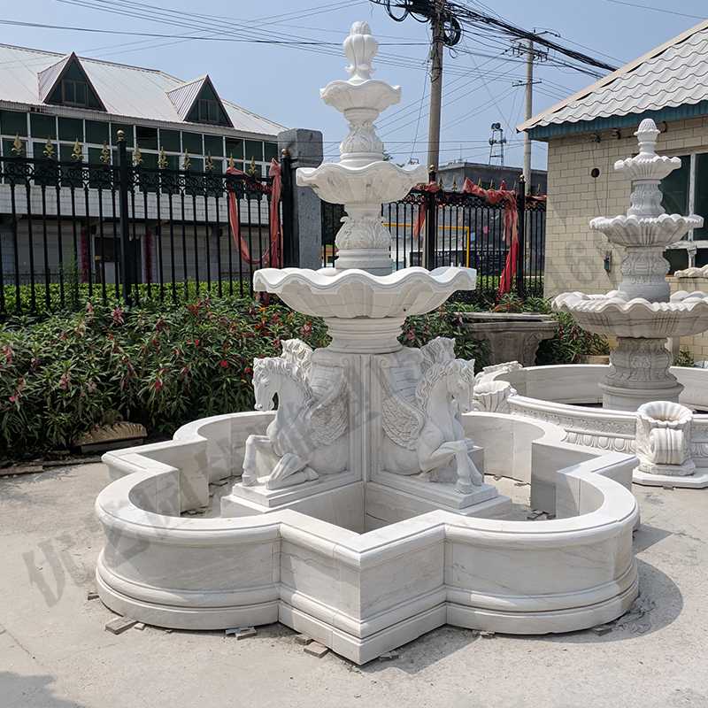 景觀雕塑定制，石雕噴泉廠家，歐式白馬石雕噴泉